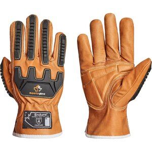 Men's Brown Goatskin Anti-Impact Vibration Dampening Leather Work Gloves